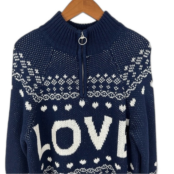 Aerie Navy Love Oversized Fairisle 1/4 Zip Pullover Size Small - Picture 6 of 15